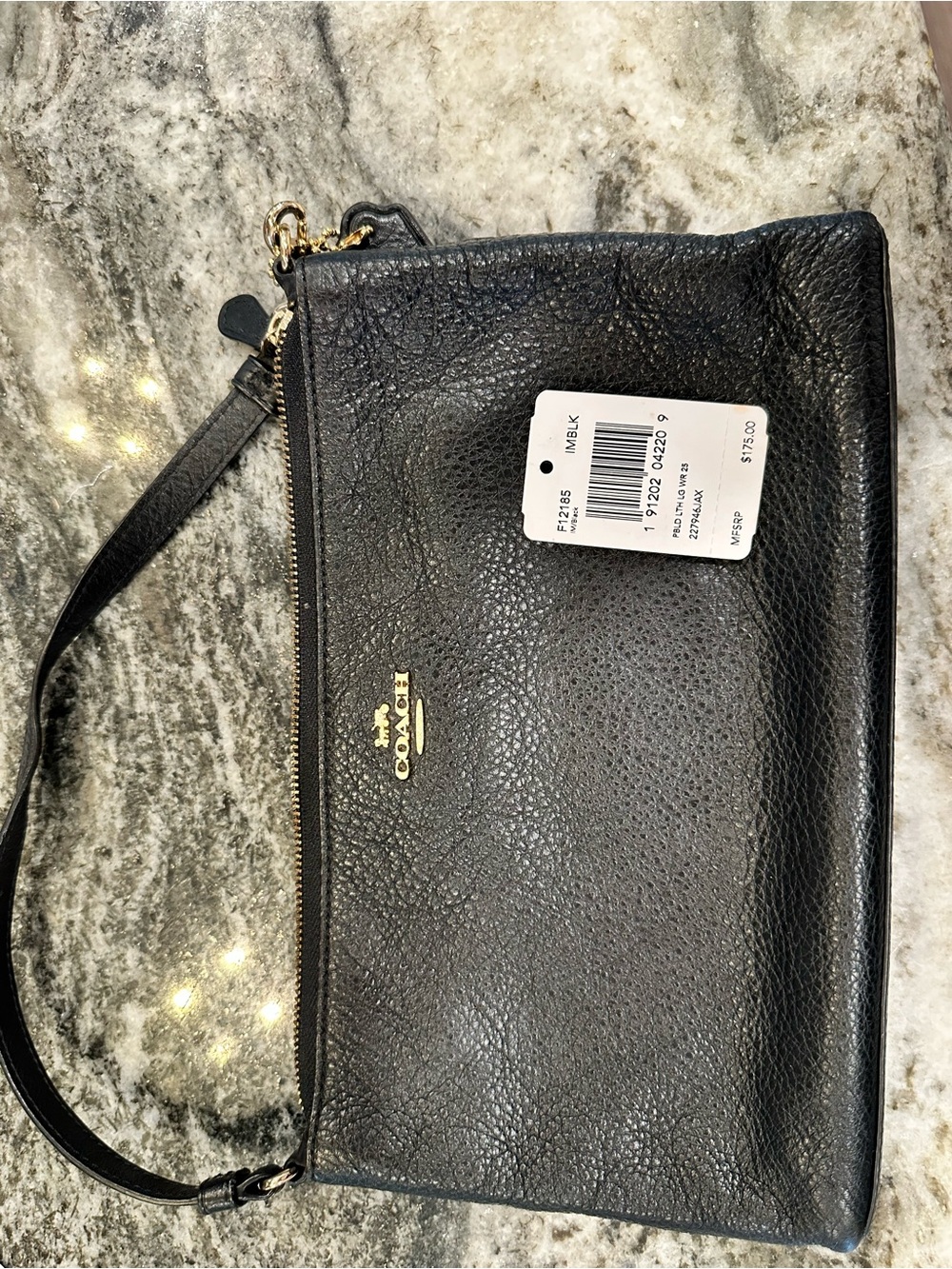 Coach Black Pebbled Leather Wristlet with Gold Hardware